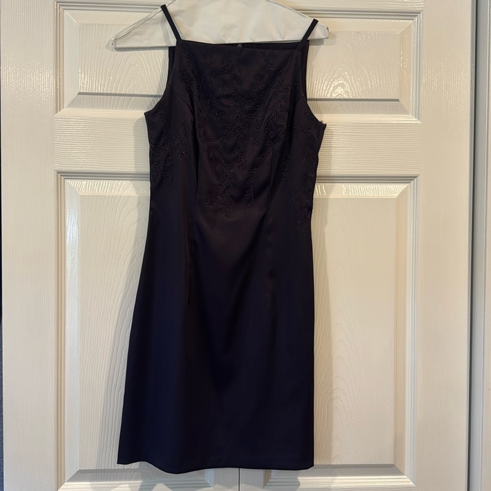 Purple Rampage CDC satin dress-delicate floral beadwork neckline Size Petite 2